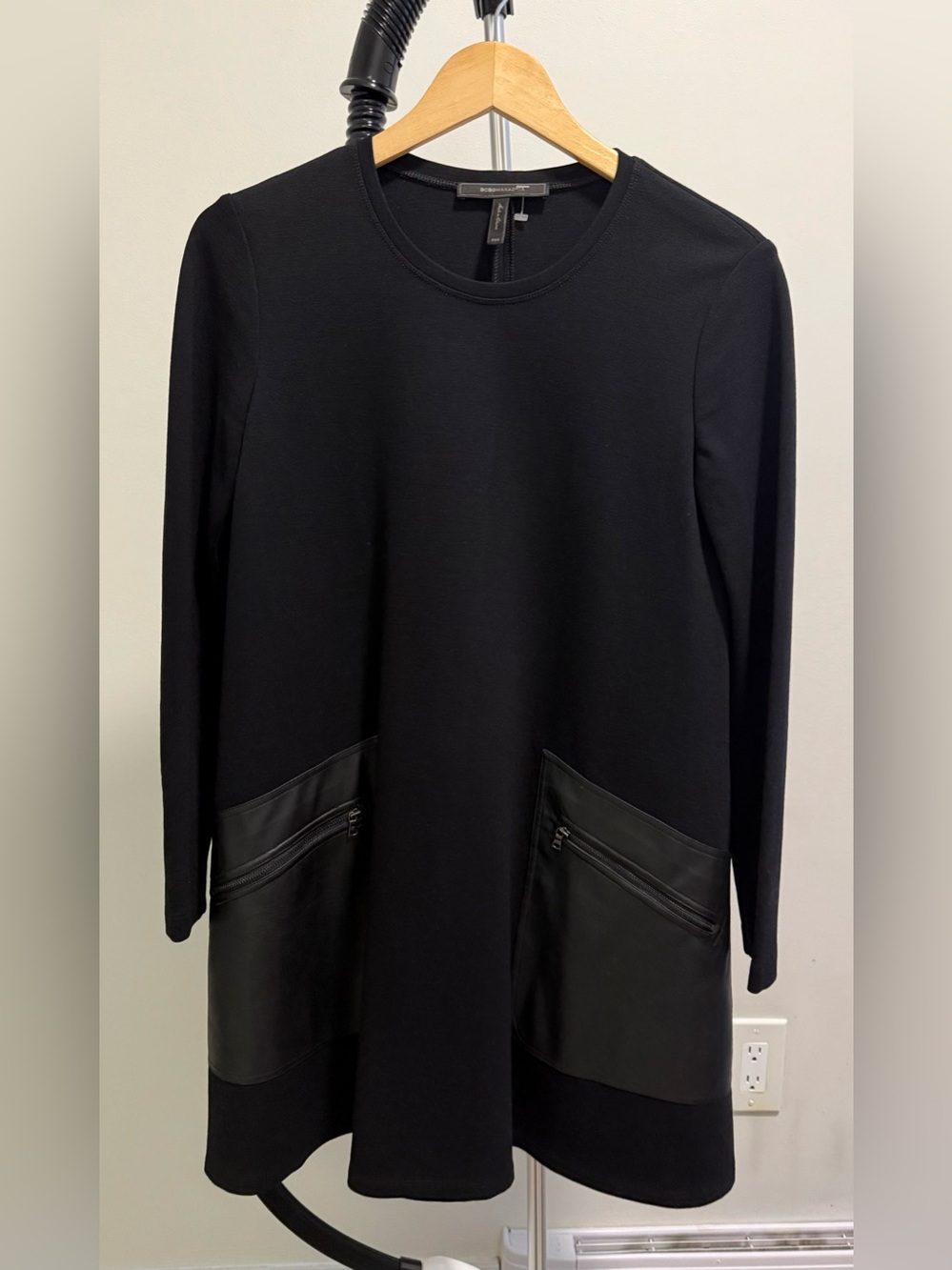 BCBGMaxAzria Black Long-Sleeve Tunic with Zip Pocket Panels